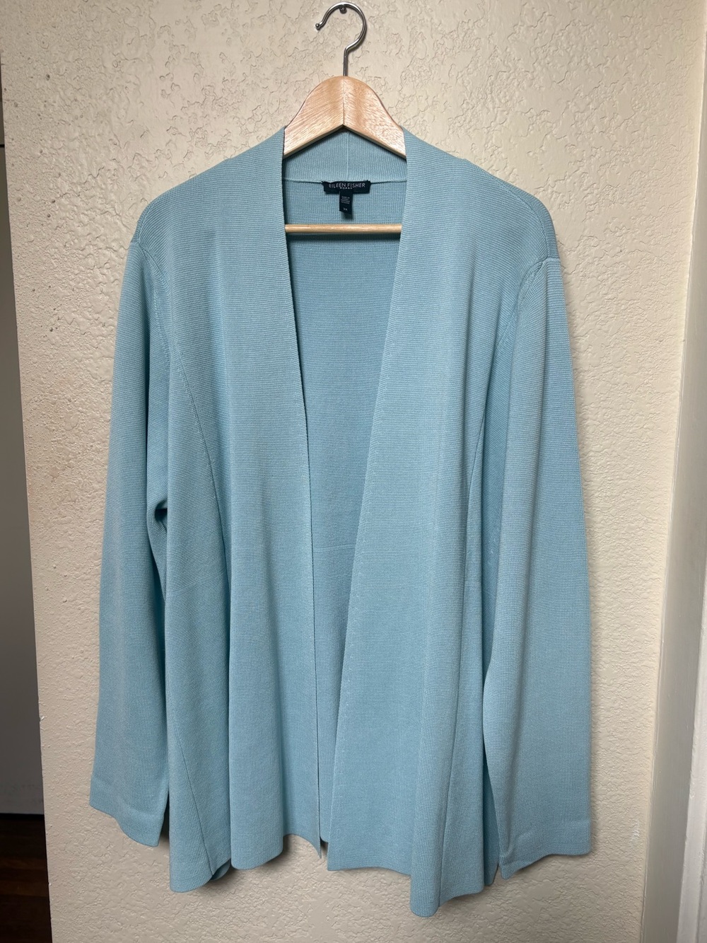 Eileen Fisher Silk Cotton Open Cardigan Long Sleeve Seafoam Blue Green - Picture 2 of 6
